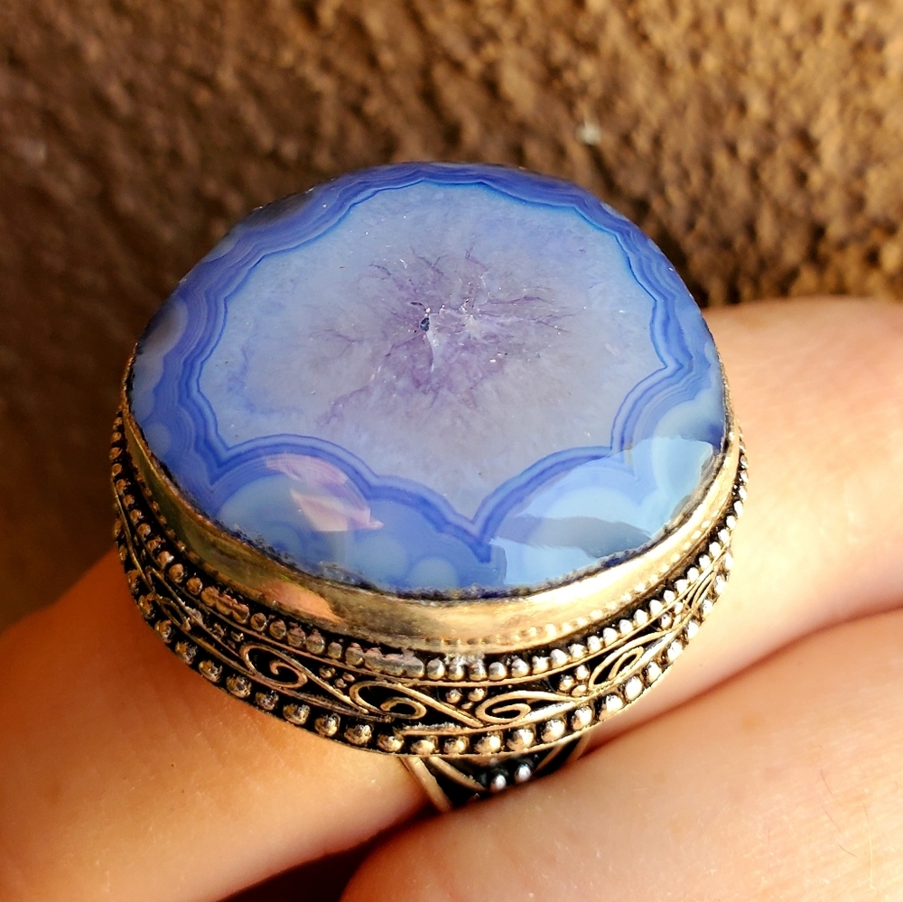New Solar Agate 925 Silver Statement Ring.